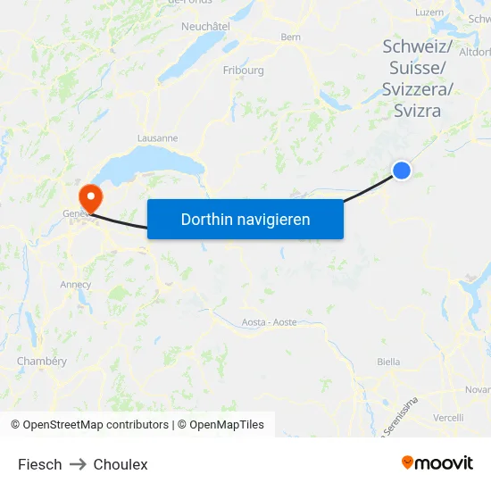 Fiesch to Choulex map