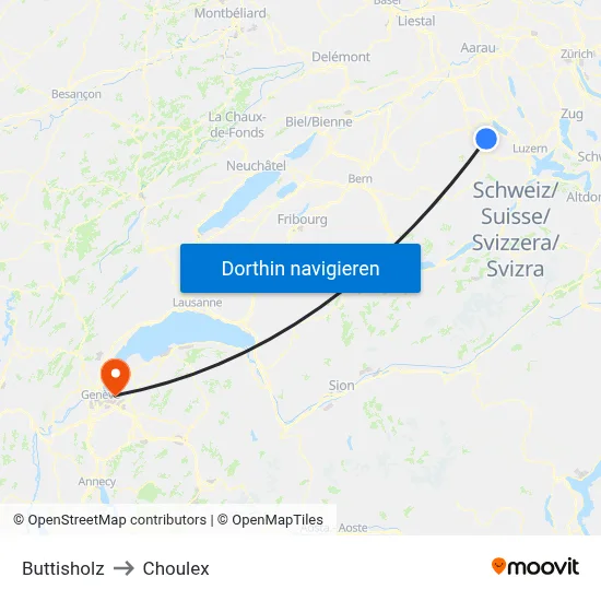 Buttisholz to Choulex map
