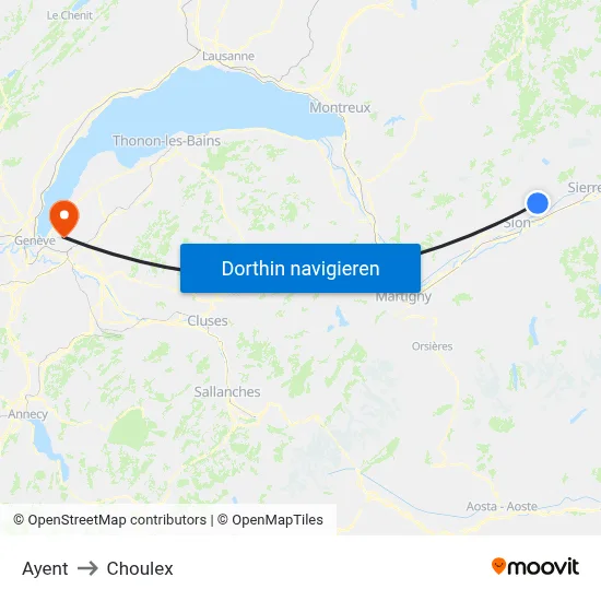Ayent to Choulex map
