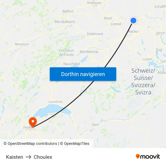 Kaisten to Choulex map