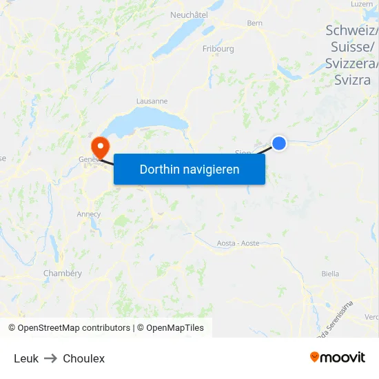 Leuk to Choulex map