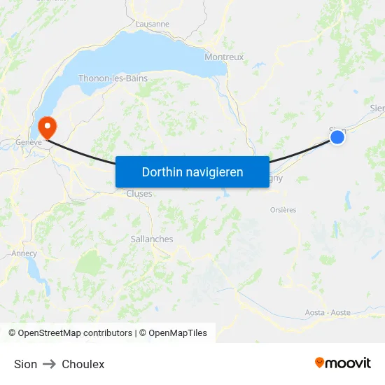 Sion to Choulex map
