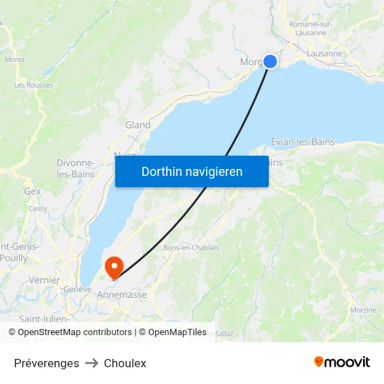 Préverenges to Choulex map