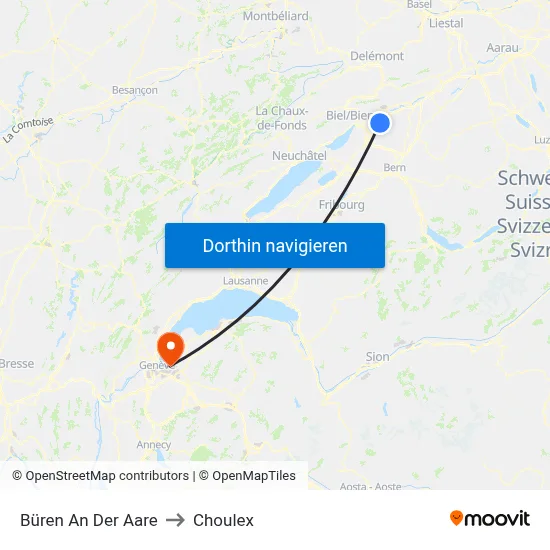 Büren An Der Aare to Choulex map
