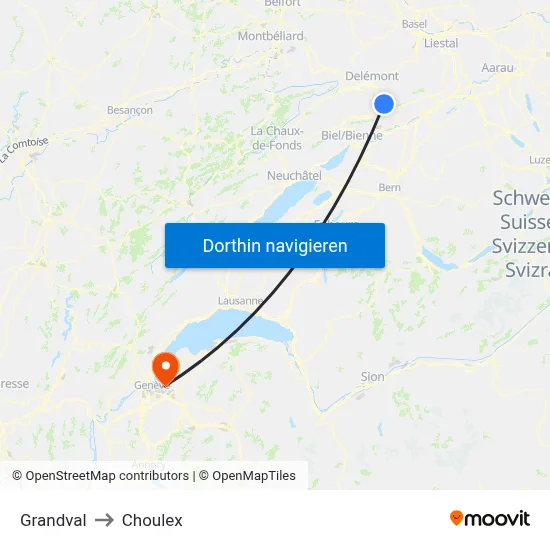 Grandval to Choulex map