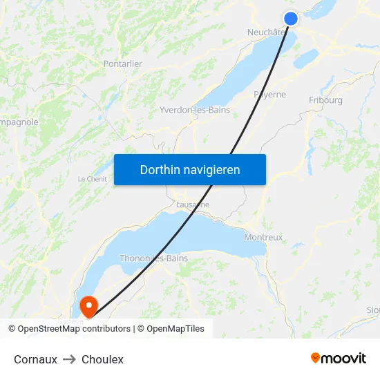 Cornaux to Choulex map