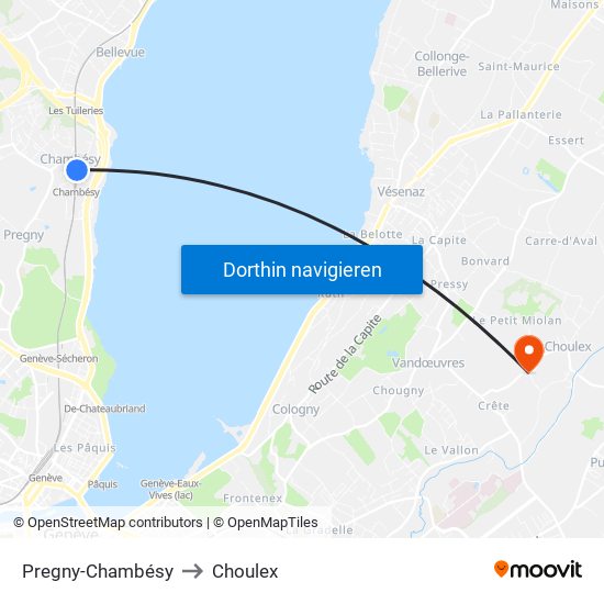 Pregny-Chambésy to Choulex map