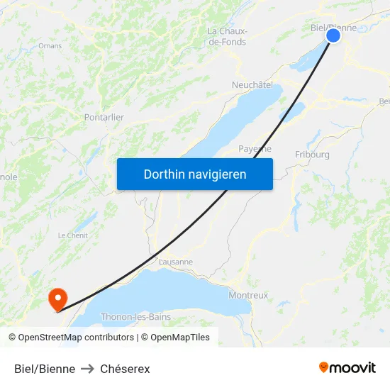 Biel/Bienne to Chéserex map