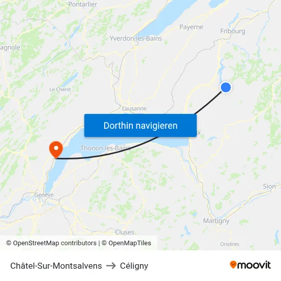 Châtel-Sur-Montsalvens to Céligny map