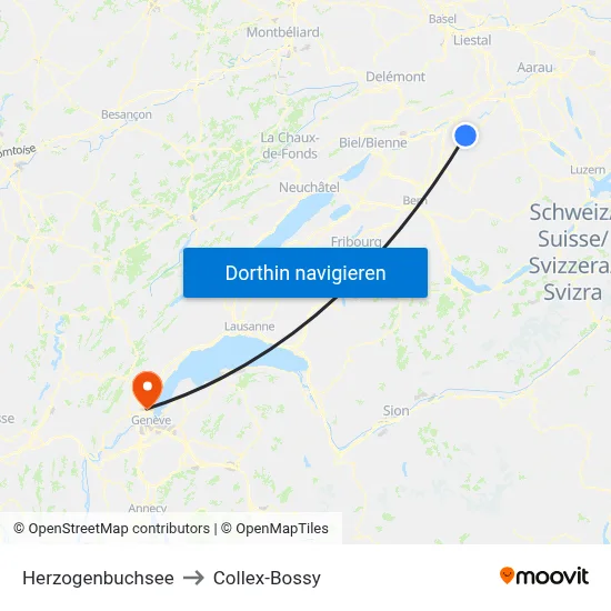 Herzogenbuchsee to Collex-Bossy map