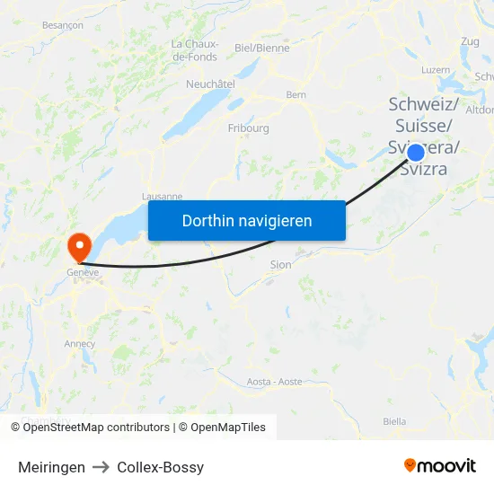 Meiringen to Collex-Bossy map