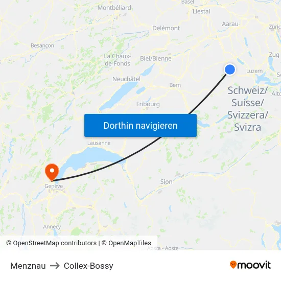 Menznau to Collex-Bossy map