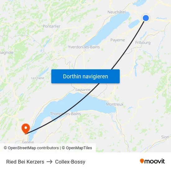 Ried Bei Kerzers to Collex-Bossy map