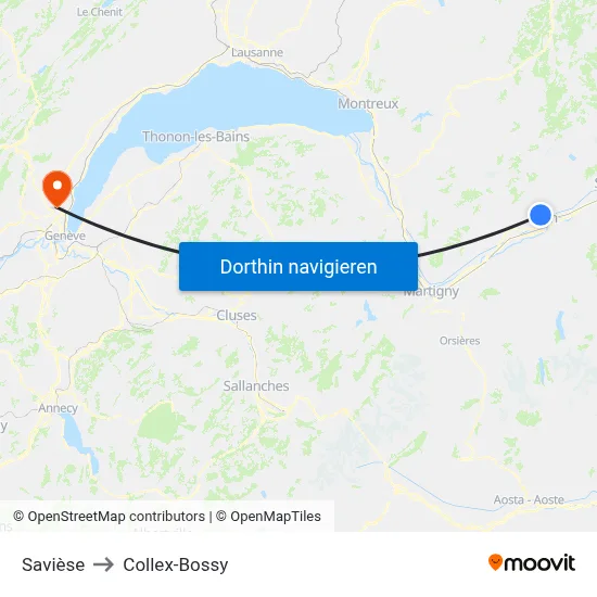 Savièse to Collex-Bossy map