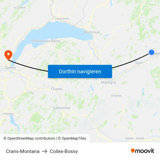 Crans-Montana to Collex-Bossy map