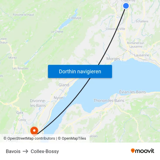 Bavois to Collex-Bossy map