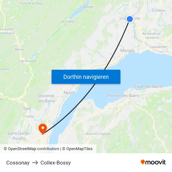 Cossonay to Collex-Bossy map