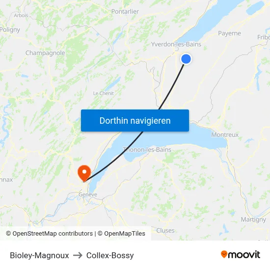 Bioley-Magnoux to Collex-Bossy map