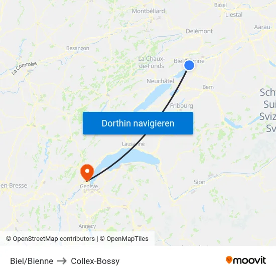 Biel/Bienne to Collex-Bossy map
