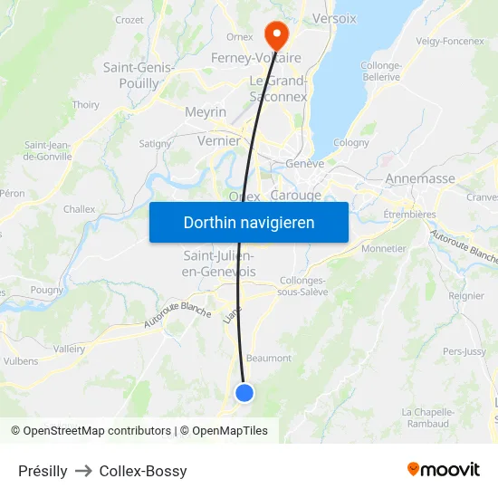 Présilly to Collex-Bossy map