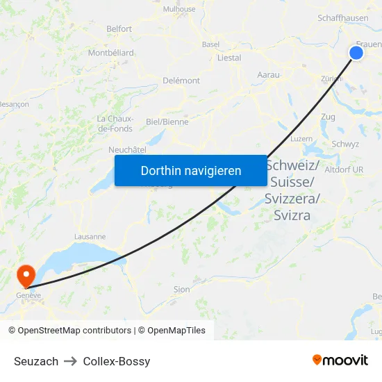 Seuzach to Collex-Bossy map