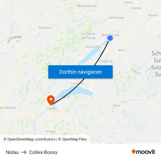 Nidau to Collex-Bossy map