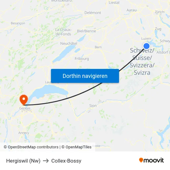 Hergiswil (Nw) to Collex-Bossy map