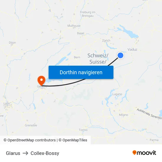 Glarus to Collex-Bossy map