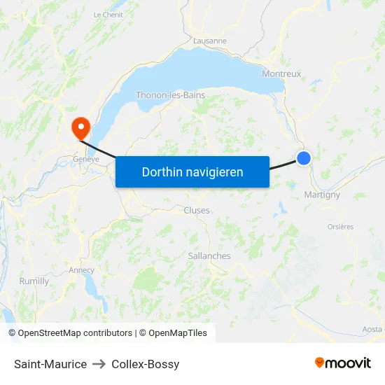 Saint-Maurice to Collex-Bossy map