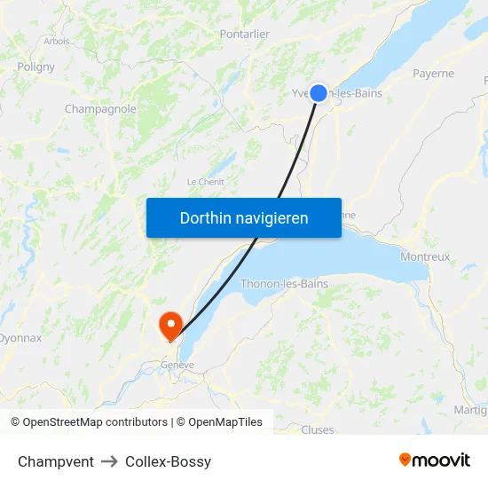 Champvent to Collex-Bossy map