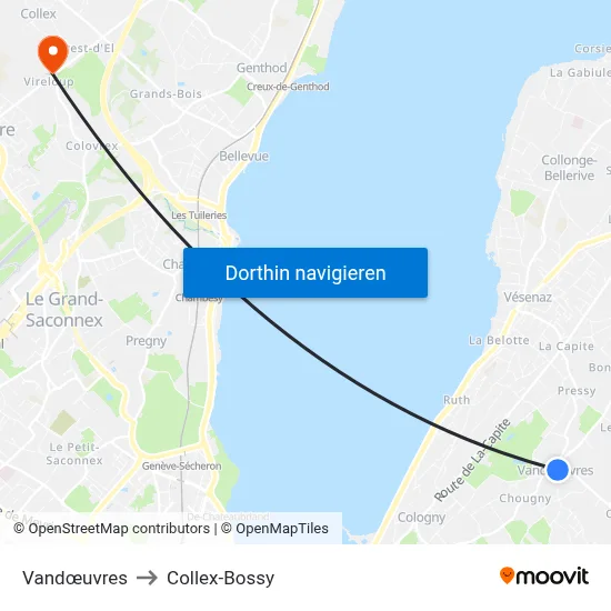 Vandœuvres to Collex-Bossy map