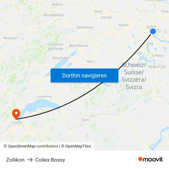 Zollikon to Collex-Bossy map