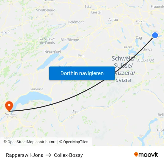Rapperswil-Jona to Collex-Bossy map