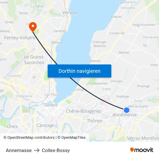 Annemasse to Collex-Bossy map