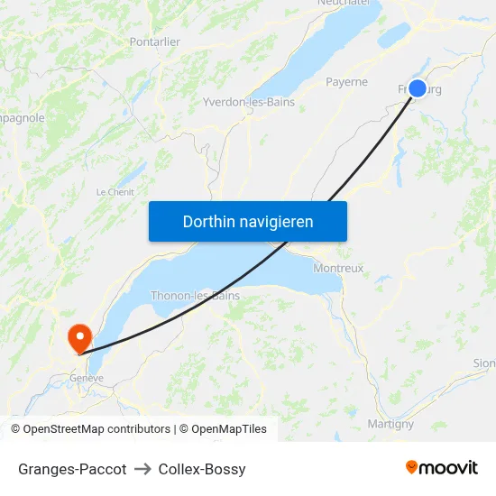 Granges-Paccot to Collex-Bossy map