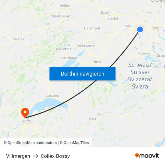 Villmergen to Collex-Bossy map