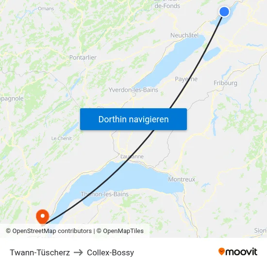 Twann-Tüscherz to Collex-Bossy map
