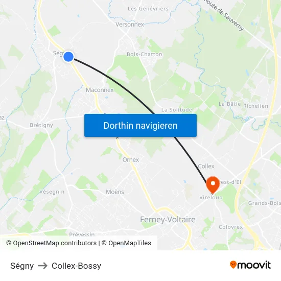Ségny to Collex-Bossy map