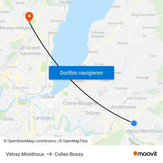 Vétraz-Monthoux to Collex-Bossy map