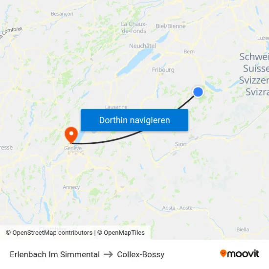 Erlenbach Im Simmental to Collex-Bossy map