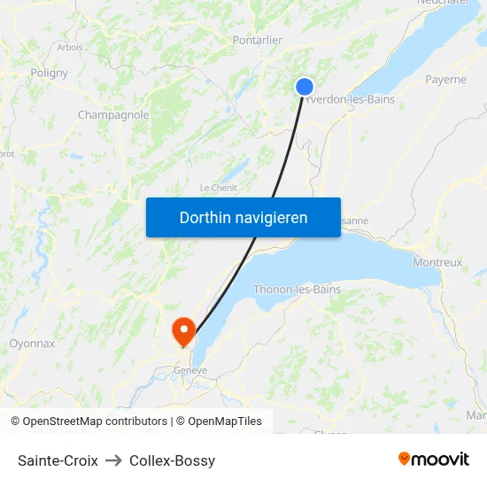 Sainte-Croix to Collex-Bossy map
