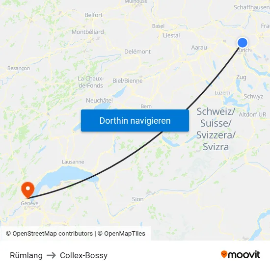 Rümlang to Collex-Bossy map