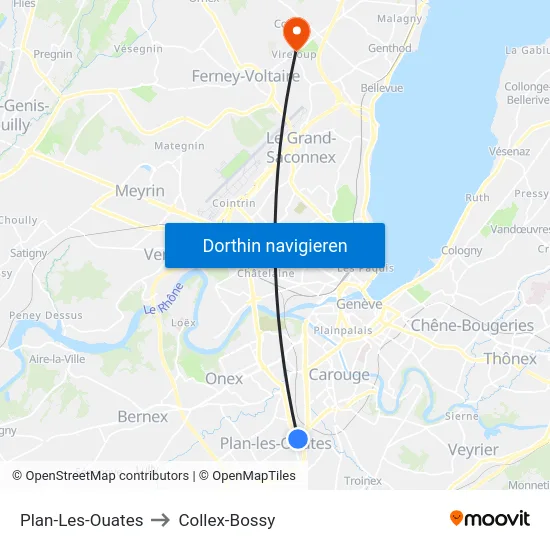 Plan-Les-Ouates to Collex-Bossy map