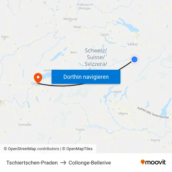 Tschiertschen-Praden to Collonge-Bellerive map
