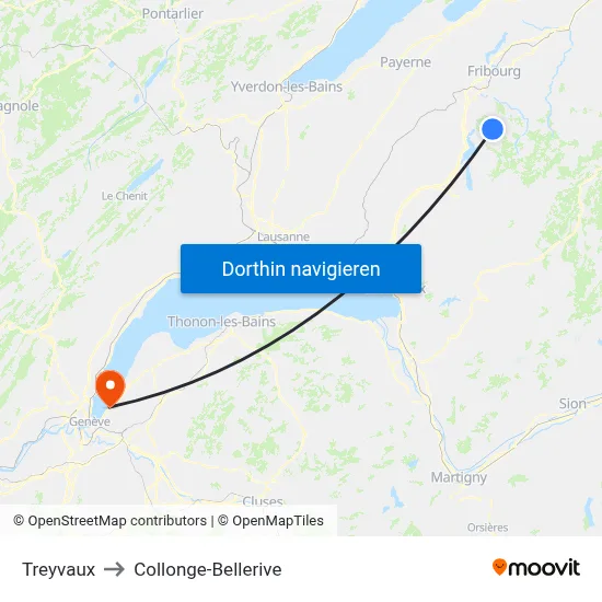 Treyvaux to Collonge-Bellerive map