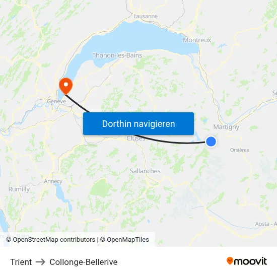 Trient to Collonge-Bellerive map