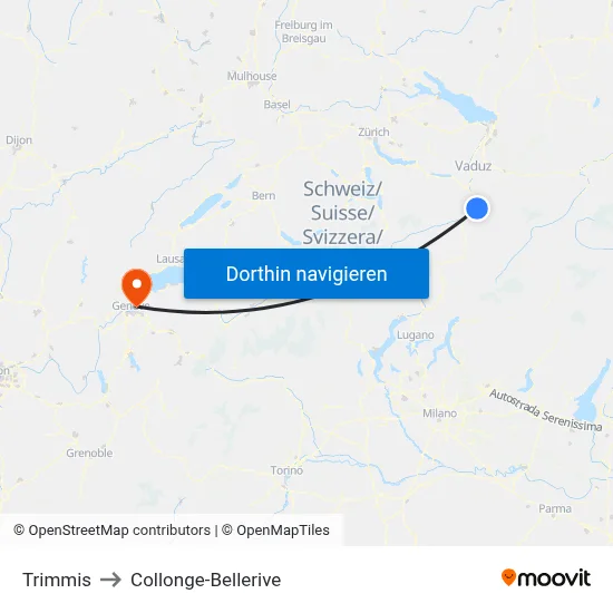 Trimmis to Collonge-Bellerive map