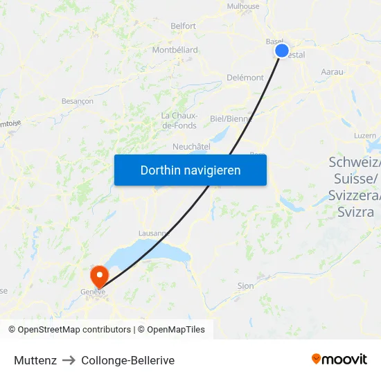 Muttenz to Collonge-Bellerive map