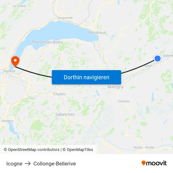 Icogne to Collonge-Bellerive map