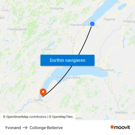 Yvonand to Collonge-Bellerive map